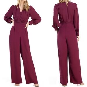 Gal Meets Glam Jessamyn Button Wide Leg Jumpsuit